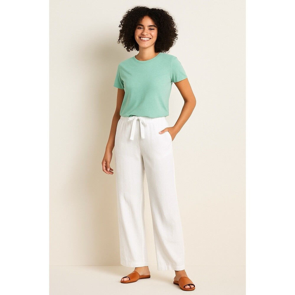 A New Day White Linen Blend Wide Leg Casual Pants Drawstring Summer Womens L NWT